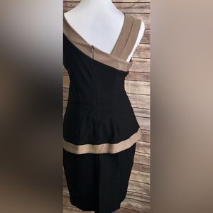 Joseph Ribkoff black Taupe Ruched Pleats Stretchy Sleeves Dress Size 8